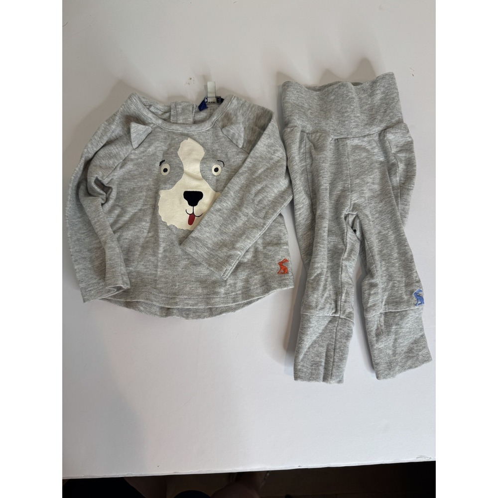 Joules Baby Set 0-3M Gray Dog Top Pants Outfit Unisex Soft Cotton Bunny Logo